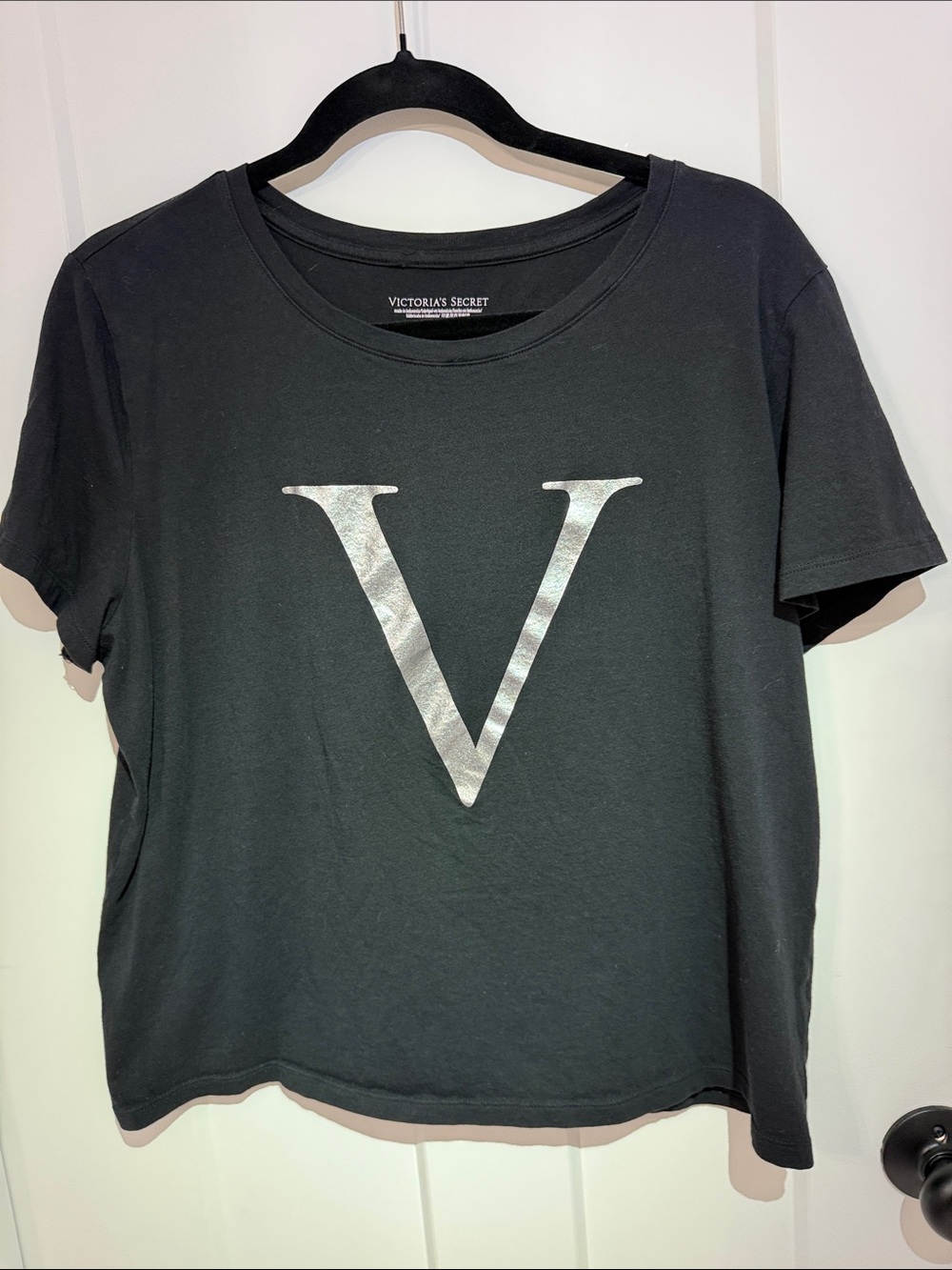 Victoria's Secret Black Short Sleeve Tee with Silver V